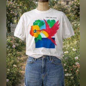 Vintage 1980s Cabo San Lucas Peer Peter Mussfeldt White Colourful Cotton…